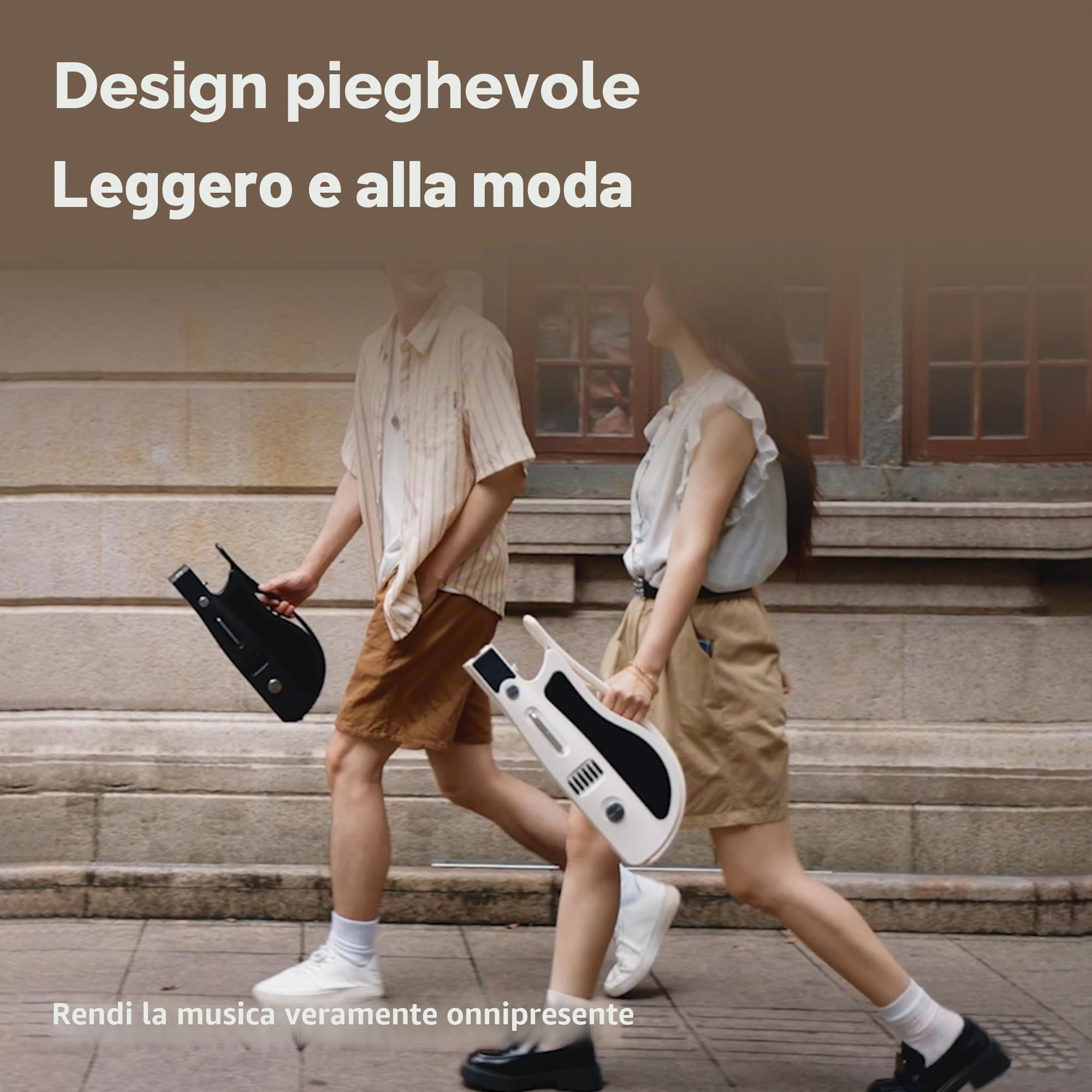 Chitarra intelligente senza corda, portatile e pieghevole con controllo app, generatore di accordi, batteria integrata e altoparlante, 100 toni sonori per principianti e bande,