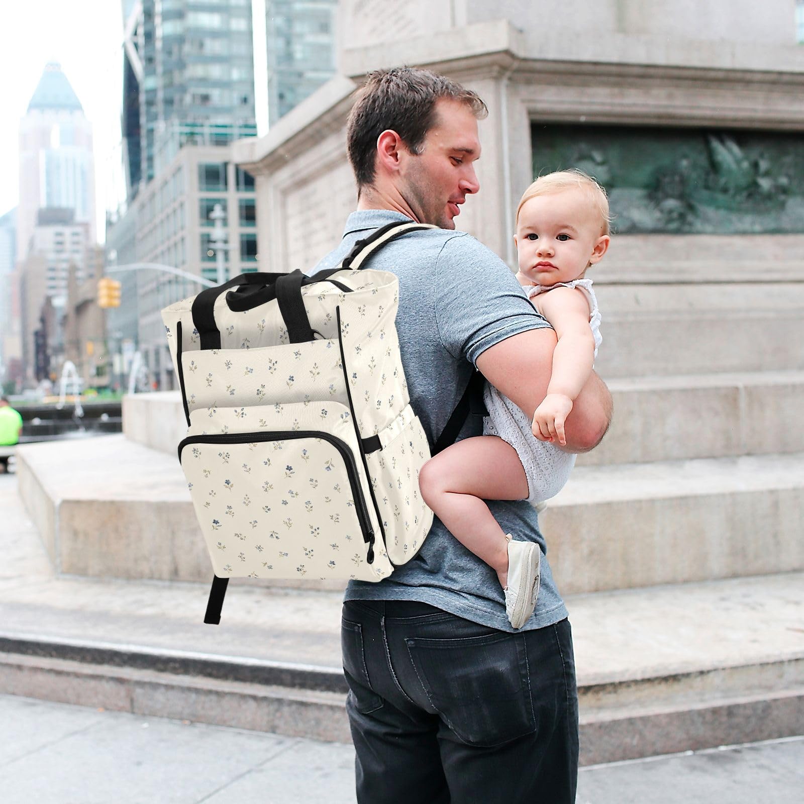 Mnsruu Blue Flower Baby Diaper Bag Zaino Grande Borsa Impermeabile Viaggio Pannolino Borse per Mamme e Papà