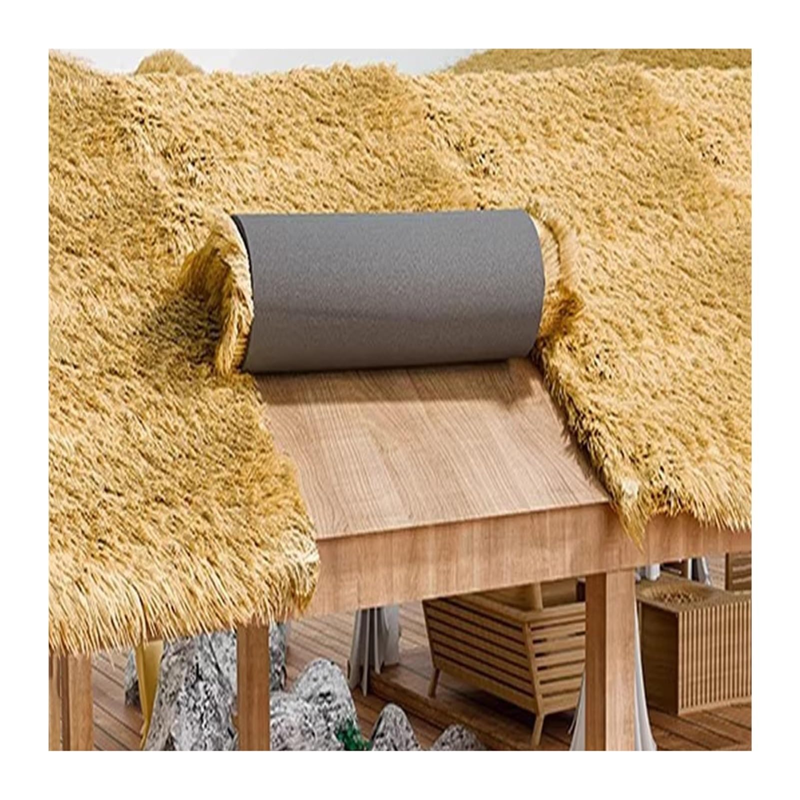 Toiture en Chaume Synthétique Imperméable et Facile à Découper en Rouleau PE de 14m