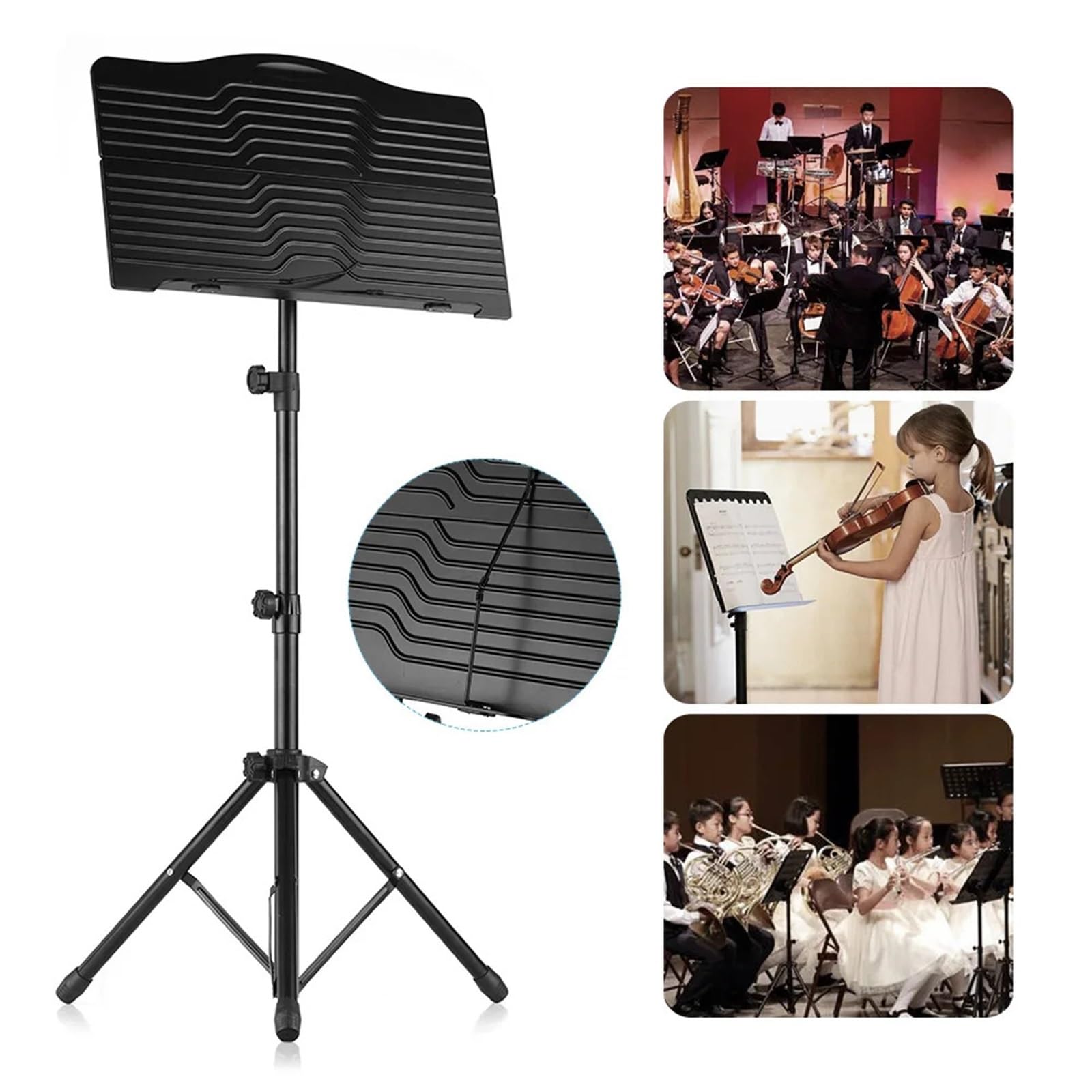 Notenständer Zusammenklappbarer Notenständer for Gitarre, Notenständer aus Aluminiumlegierung mit Tragetasche for Violine, Klavier, Gitarre Klapp-Notenständer(Type B Black)