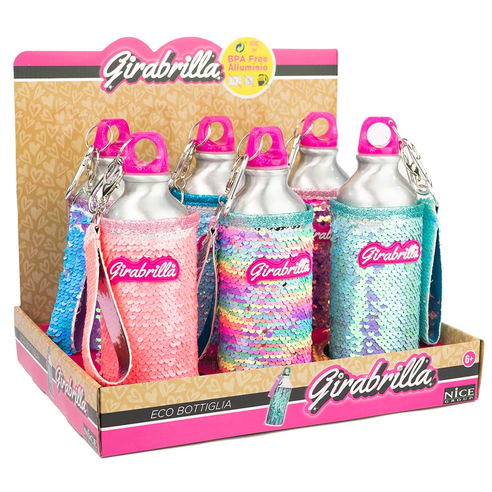 Girabrilla - Nice Group Eco Ecological Bottle 24 h in Aluminium with A Sparkling Removable Sequin Coating-02534, Assorted Color, D4487830CD, 1 piece