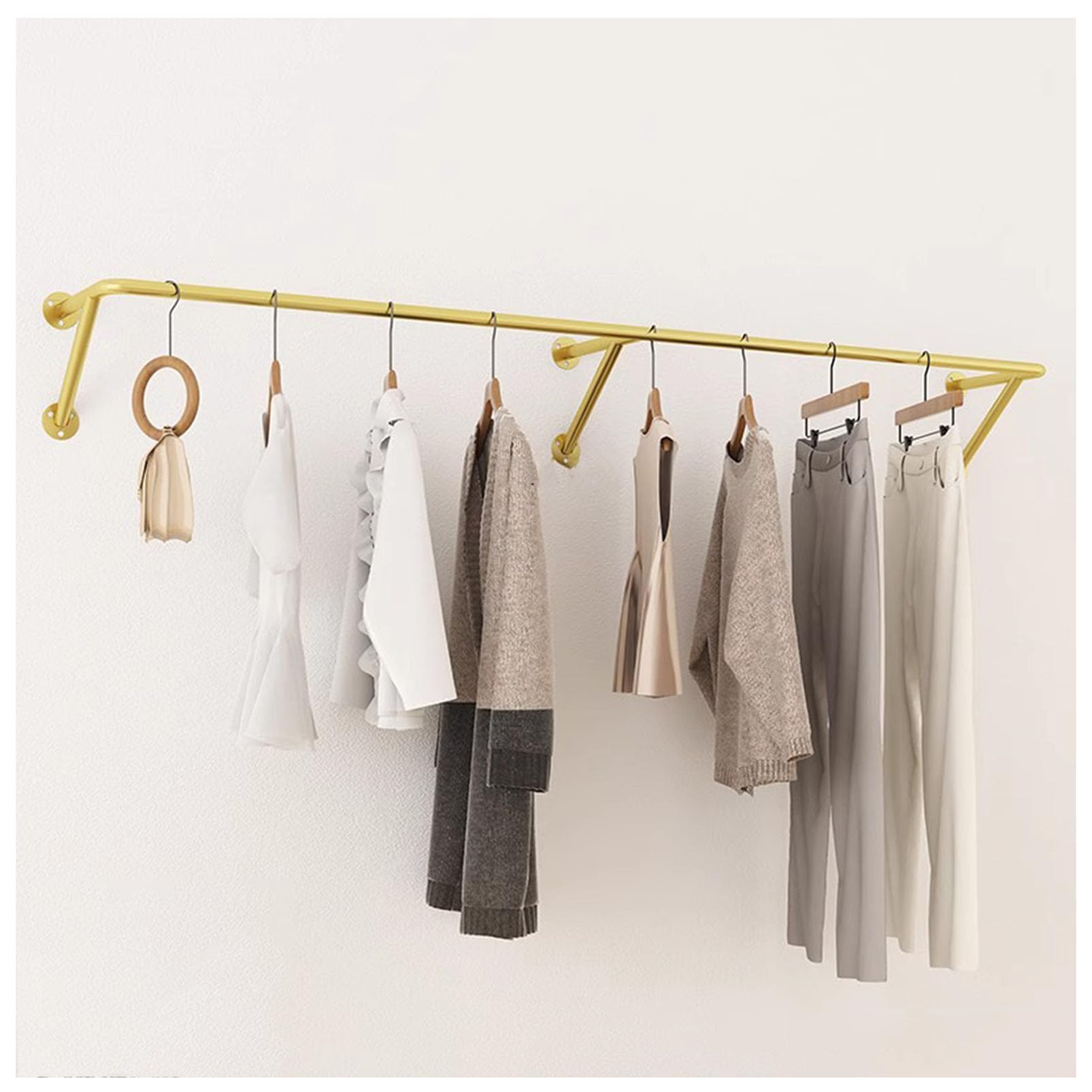 HPTHLY Industrial Heavy-Duty Wall-Mounted Gold Coat Rack Iron Pipe Garment Hanger Retail Display Clothing Rod Stylish Functional Apparel Nizer For Home & Store,Silver-120Cm(Gold-250Cm)
