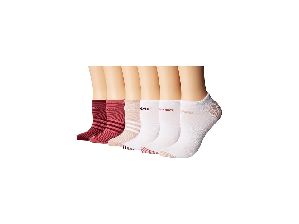 

adidas Superlite Mini Stripe 6-Pack No Show Socks (Trace Maroon Pink/Mystery Ruby/White/Ash Pearl) Women's No Show Socks Shoes