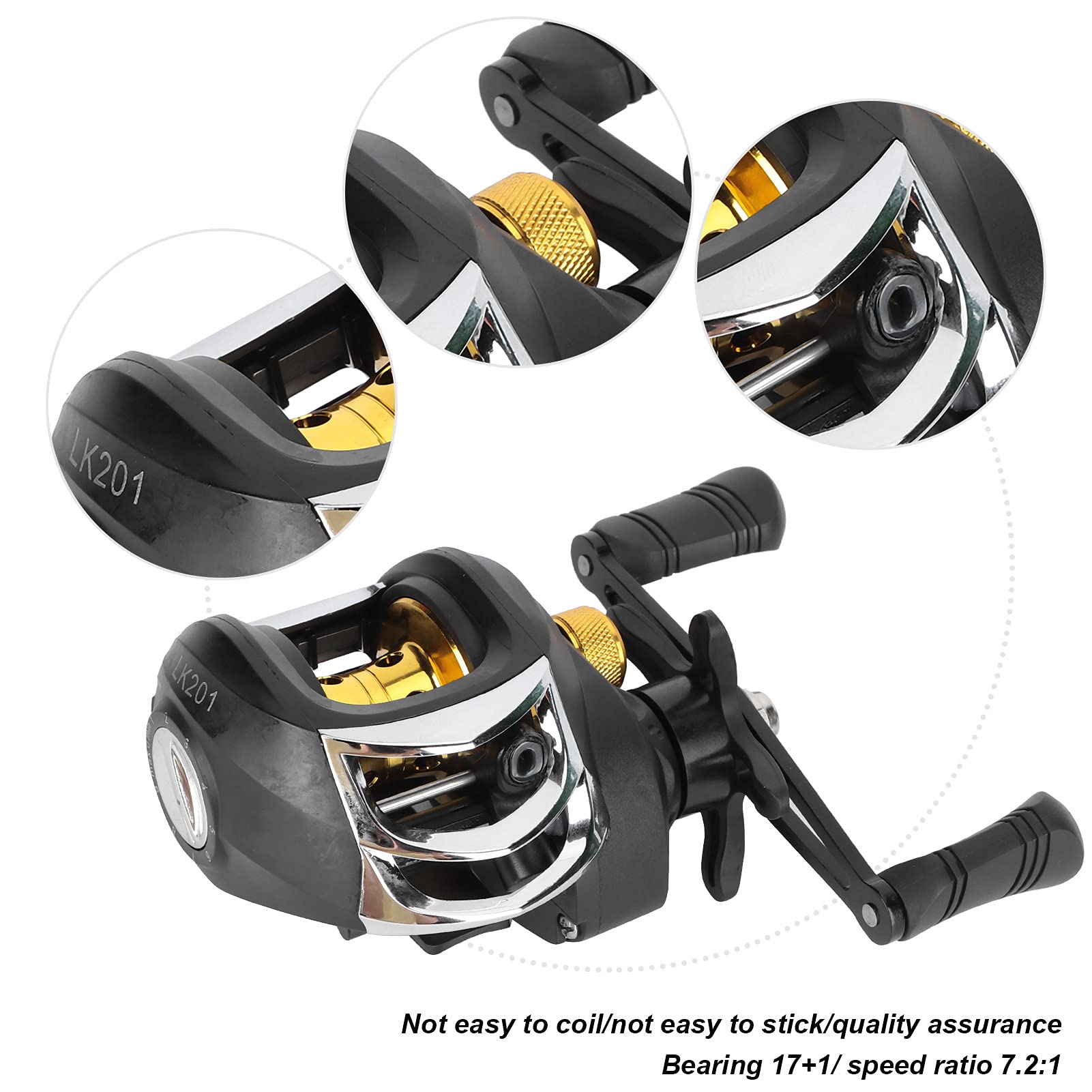 Shanrya Moulinet Baitcasting Haute Vitesse 7.2:1, 17 + 1BB Baitcasting Reel pour Bobine de pêche à Rapport de Vitesse de Vitesse(Main Gauche)