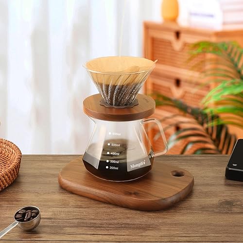 Miniatura 7 de Mongdio Cafetera de vidrio borosilicato de alto calor V60 de 20 onzas con 100 filtros de papel, juego de cafetera de goteo 5 en 1 para el hogar,