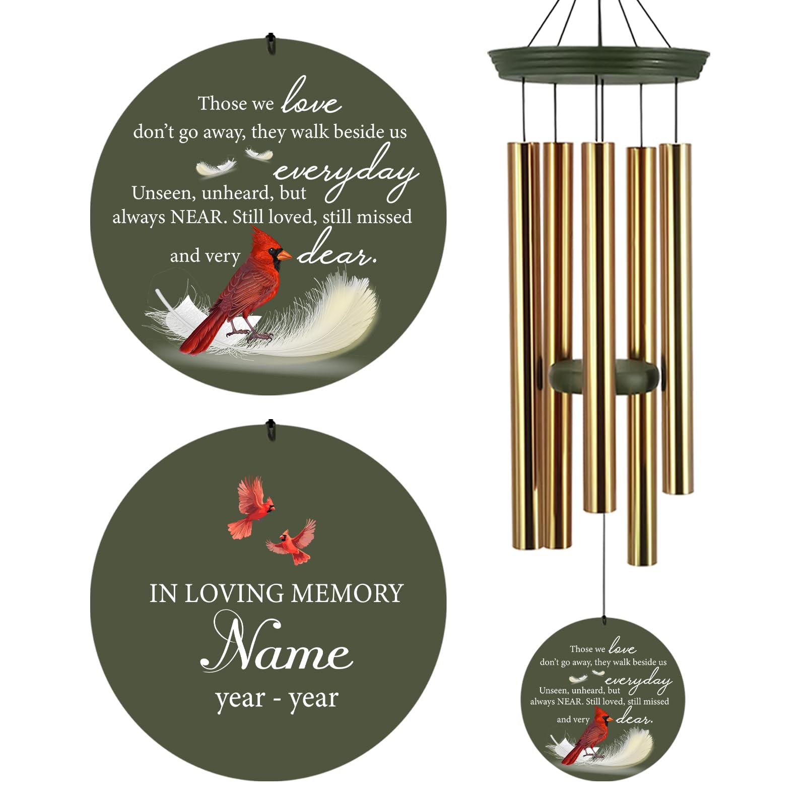 Cardinal Memorial Wind Chimes for Loss of Loved One, Funeral Keepsake