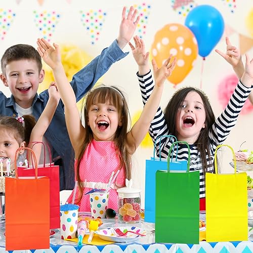 Miniatura 7 de Paquete de 48 bolsas de regalo pequeñas con papel kraft de 8 colores, 5.25 x 3.25 x 8.25 pulgadas, bolsas de recuerdo de fiesta con asas para