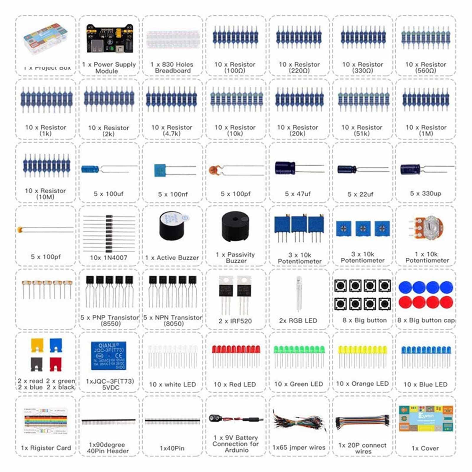 Electronic Component Kit, Resistor Capacitor Diode Module PCB Controllable LED Brightness Electronic Component Assortment for Learning Resources