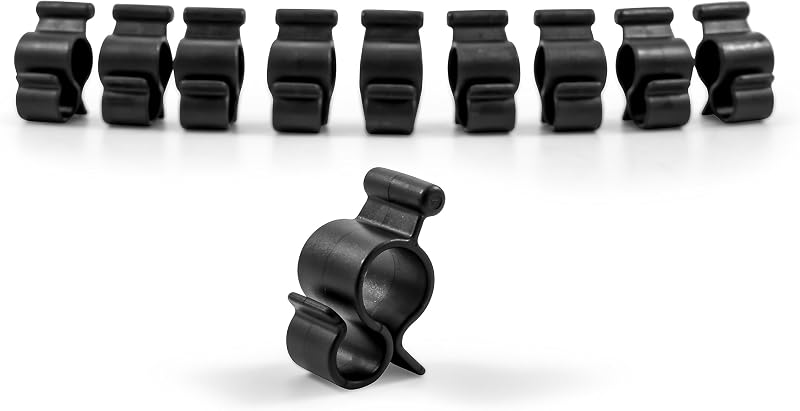 Camco Awning Clip for Rope Light, 10 Pack - Slides into Awning Roller Bar Channel to Create a Convenient Hook - Two Hanging Positions - Holds Party Lights, RV Lights, String Lights - Black (42708)