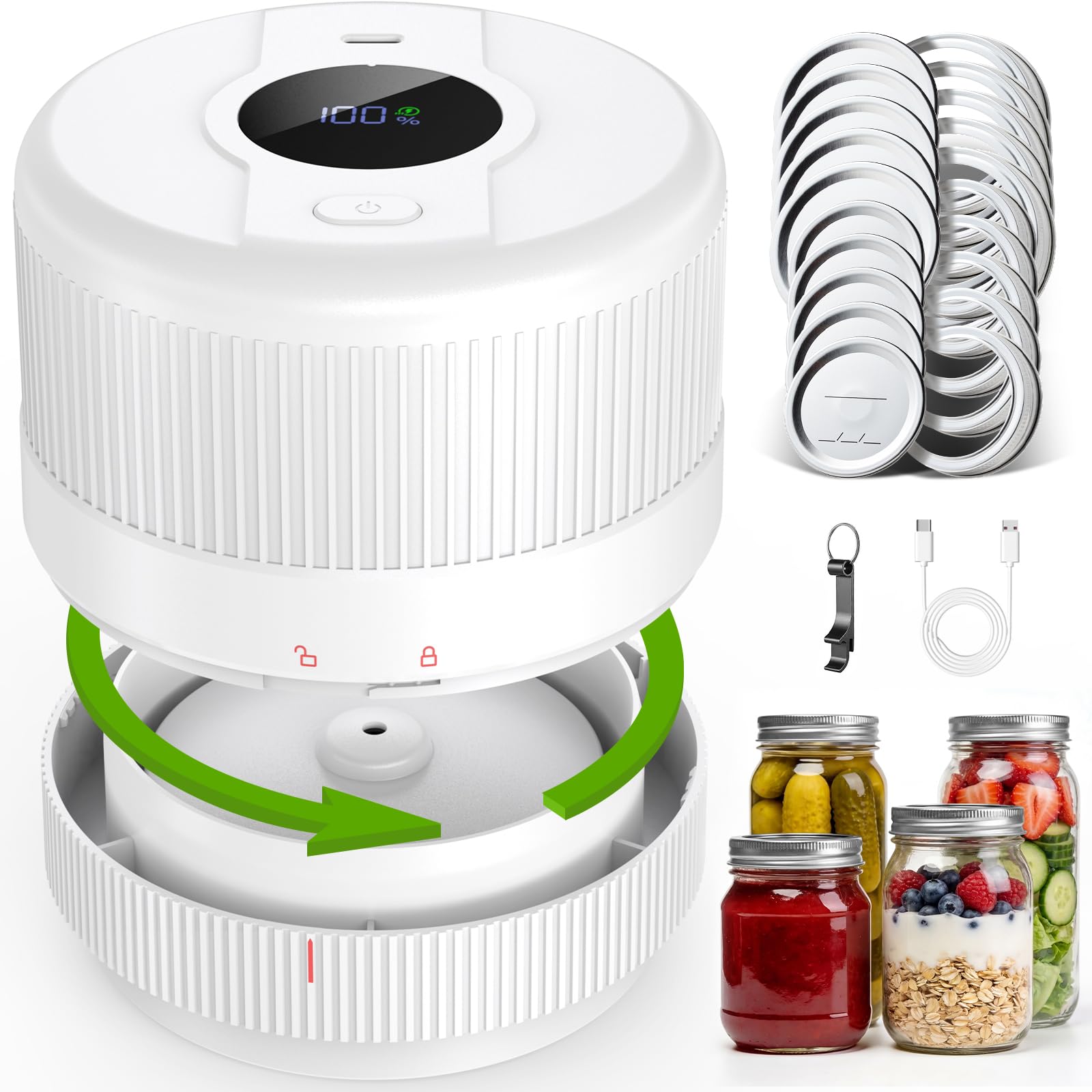 Wothfav Vakuumierer für Gläser | Elektrisches Mason Jar Vakuum Sealer für Breite und Normale Öffnung | Tragbares Vakuumiergerät für Gläser | Geschenke für Sie, Mama, Oma, Weiß
