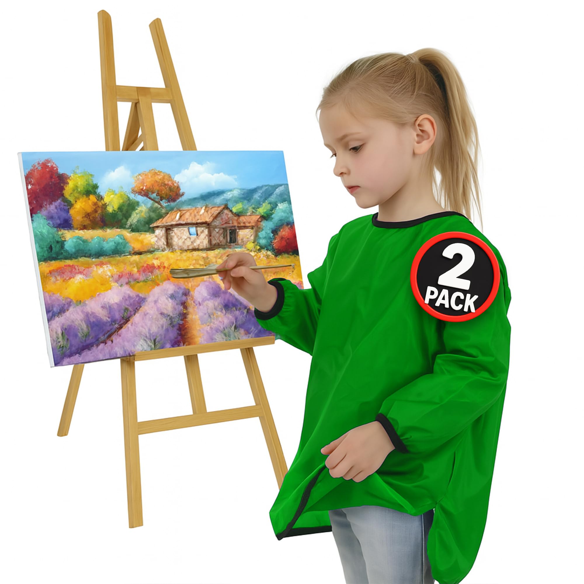 ND Sports Kids Waterproof Art Smock – Long Sleeve Painting Apron for Boys & Girls – Protective Artist Smock with Front Pocket – Ideal for Crafts, School & Home Activities – Pack of 2