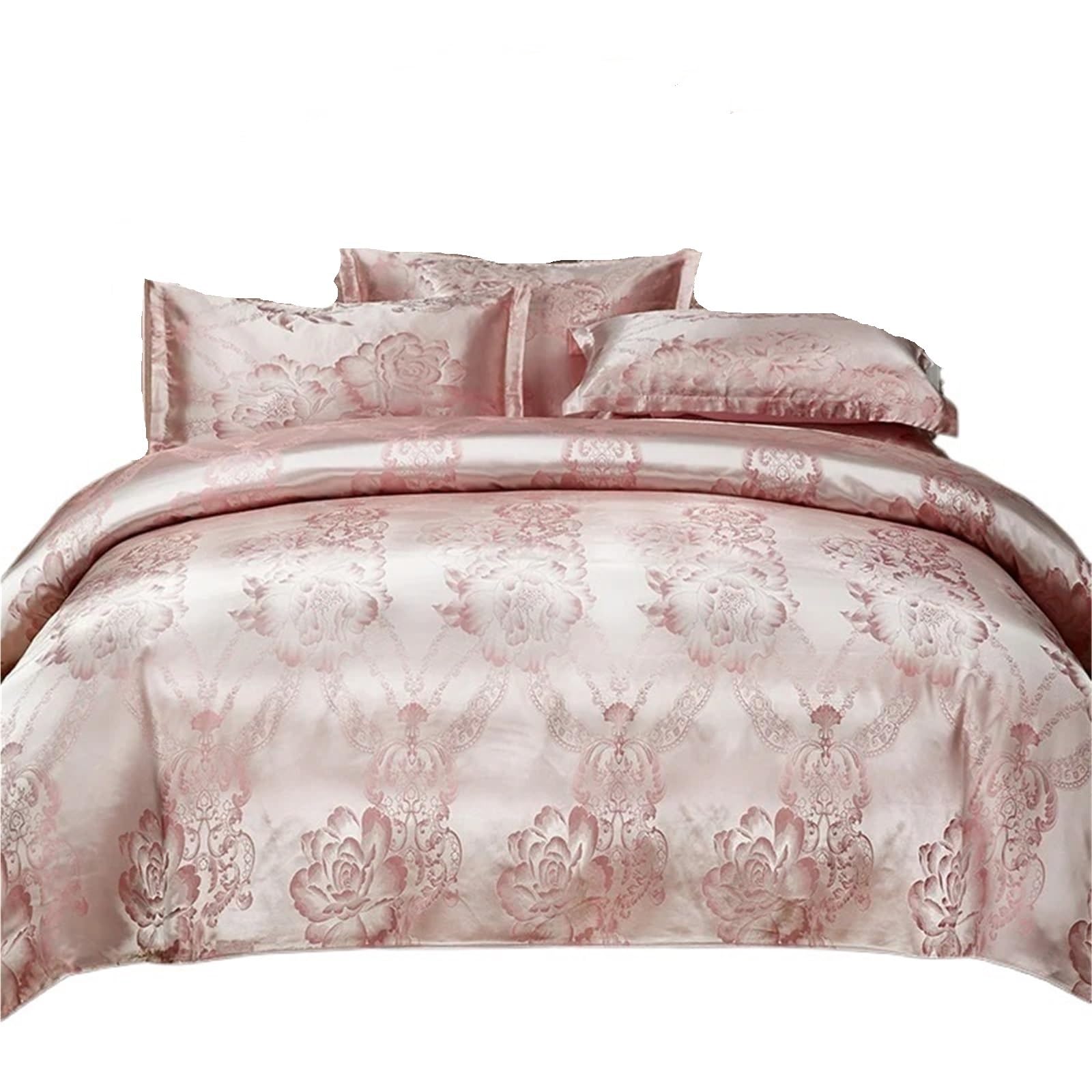 Parure de lit en satin jacquard rose avec housse de couette