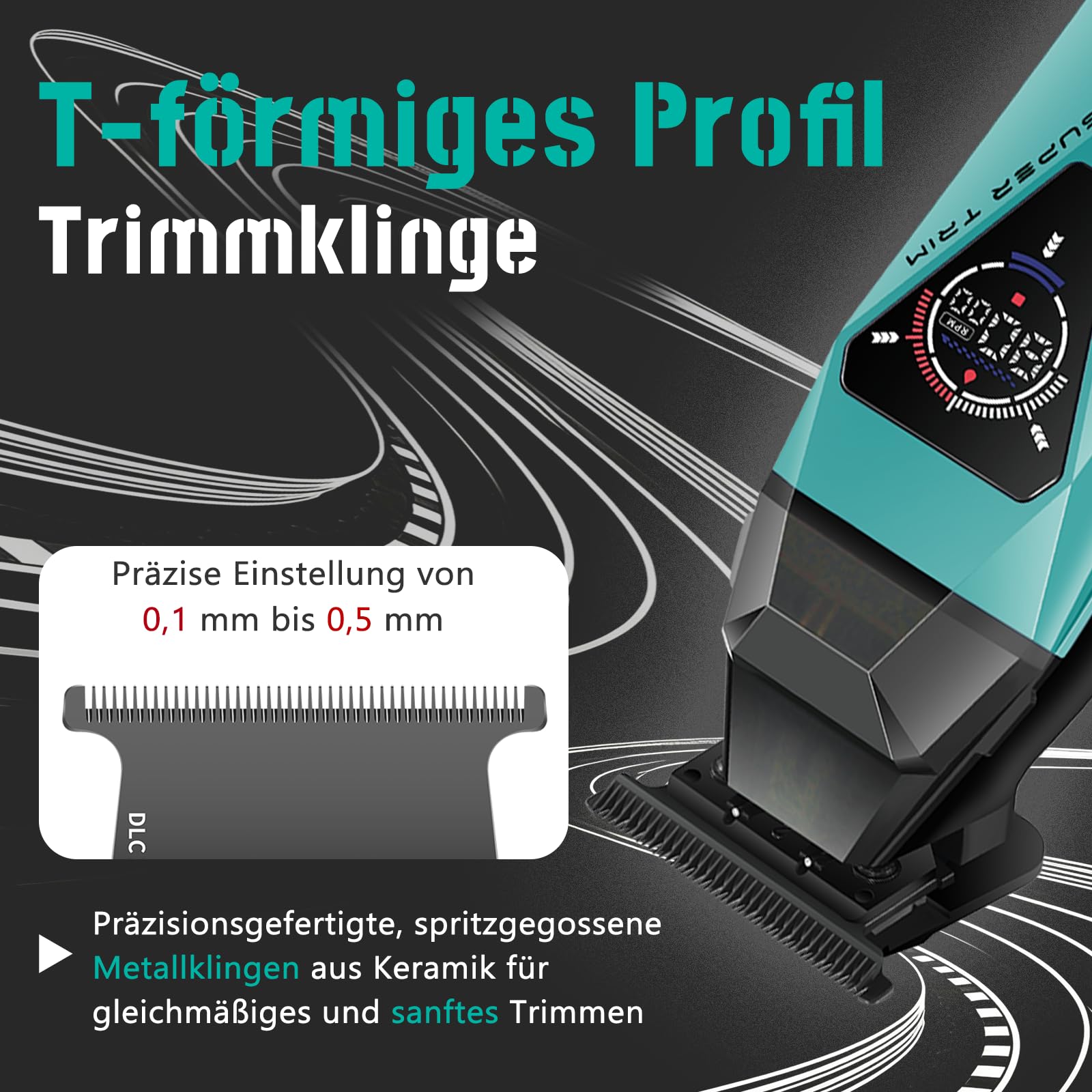VGR 877S3 Profi Haarschneidemaschine Set, Kabelloser Titanbeschichtete Rasierer, Haarschneider Herren und Präzisionstrimmer mit 8000/9000 U/min Motor, Barber Set mit Ladestation, LED-Display, Grün