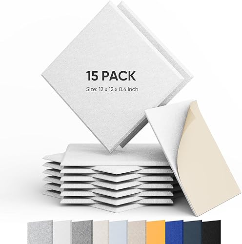 Berlai Paquete de 15 paneles acústicos autoadhesivos a prueba de sonido paneles de espuma de 12 x 12 x 04 pulgadas paneles de absorción de sonido de