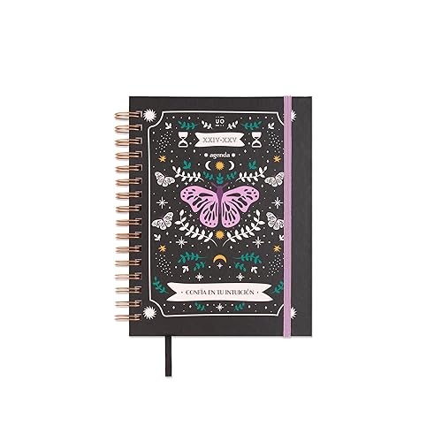 UO Agenda scolaire Faites confiance à votre intuition un jour par page : commence en septembre 2024 et se termine en août 2025, couverture rigide, avec 127 autocollants, élastique et ruban