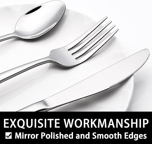 Miniatura 3 de EWFEN - Juego de cubiertos de 40 piezas con organizador, juego de cubiertos de acero inoxidable resistente para 8, vajilla de grado alimenticio,