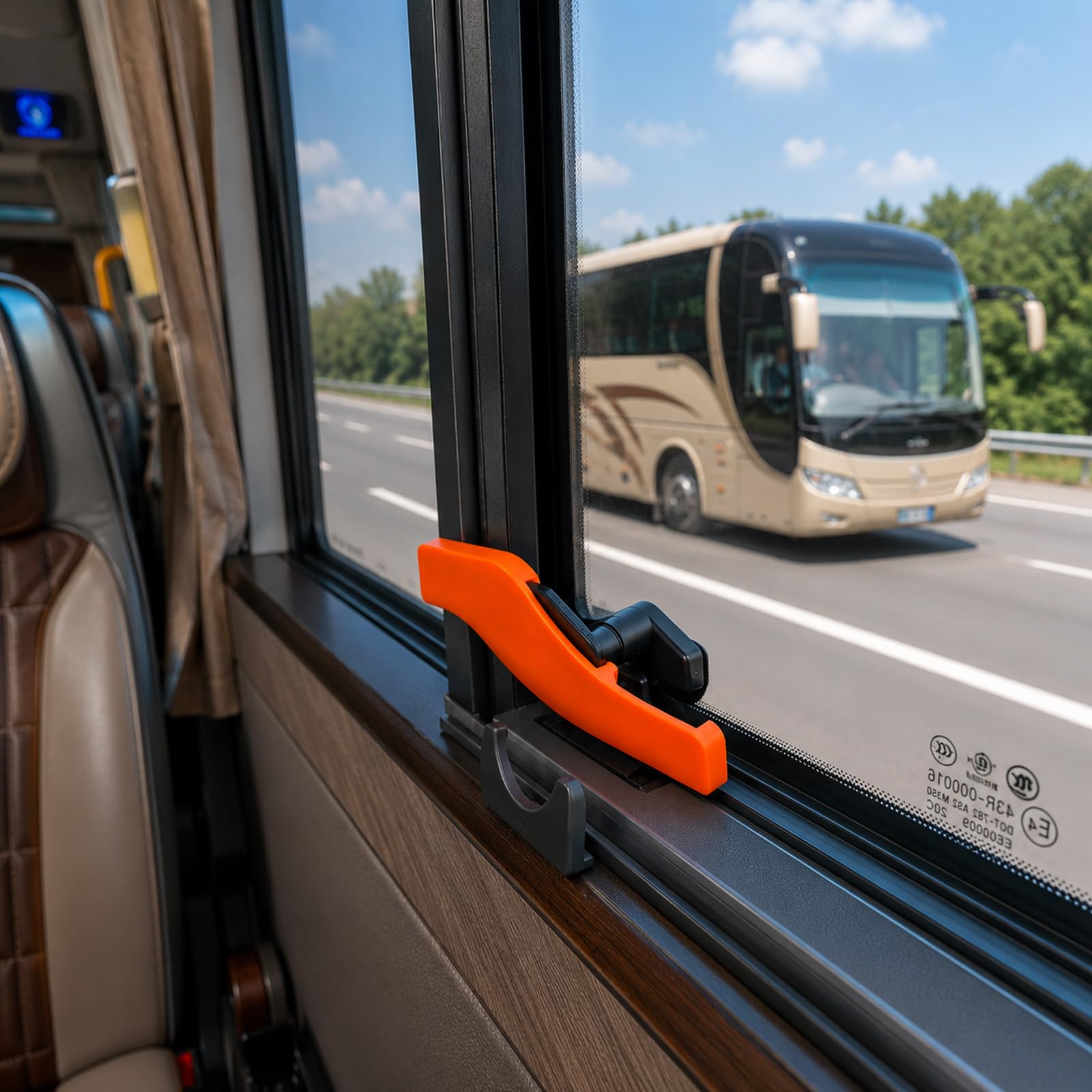 4 Stück Fenstersicherung Wohnmobil, Wohnmobil Fensterriegel aus UV-Beständigem Kunststoff mit Drahtsicherung und Manipulationsschutz(Orange)