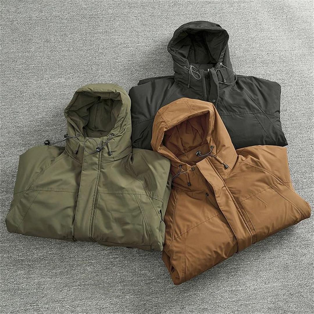 Mens Hooded Cargo Down Jacket Casual Style Warm Duck Down Filling Coat