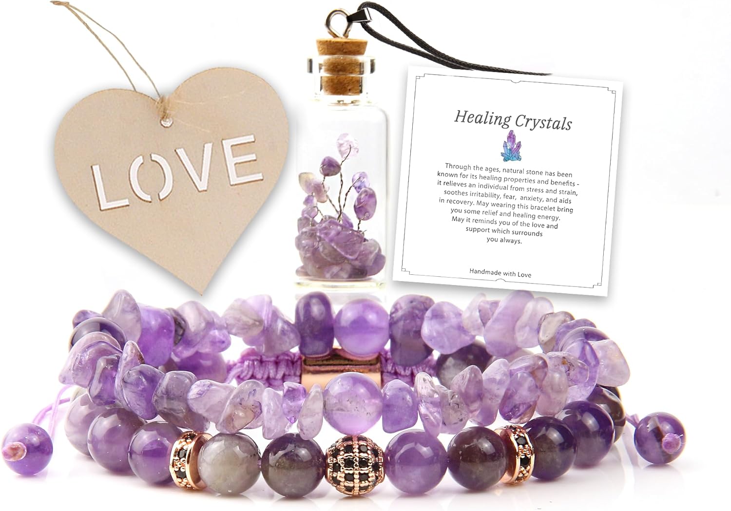 2Pcs Bracelets for Women Men - Bead Bracelets Crystals and Healing Stones Handmade Natural Gemstone Jewelry Unique Gifts for Men Women