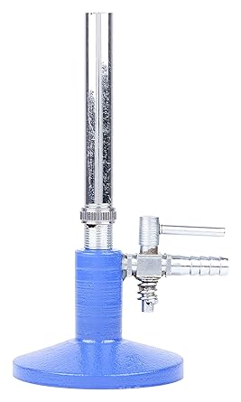 Vijay Surgical Corporation Bunsen Gas Burner Brass Pipe with Stop cock and Extra Nozzle, Blue