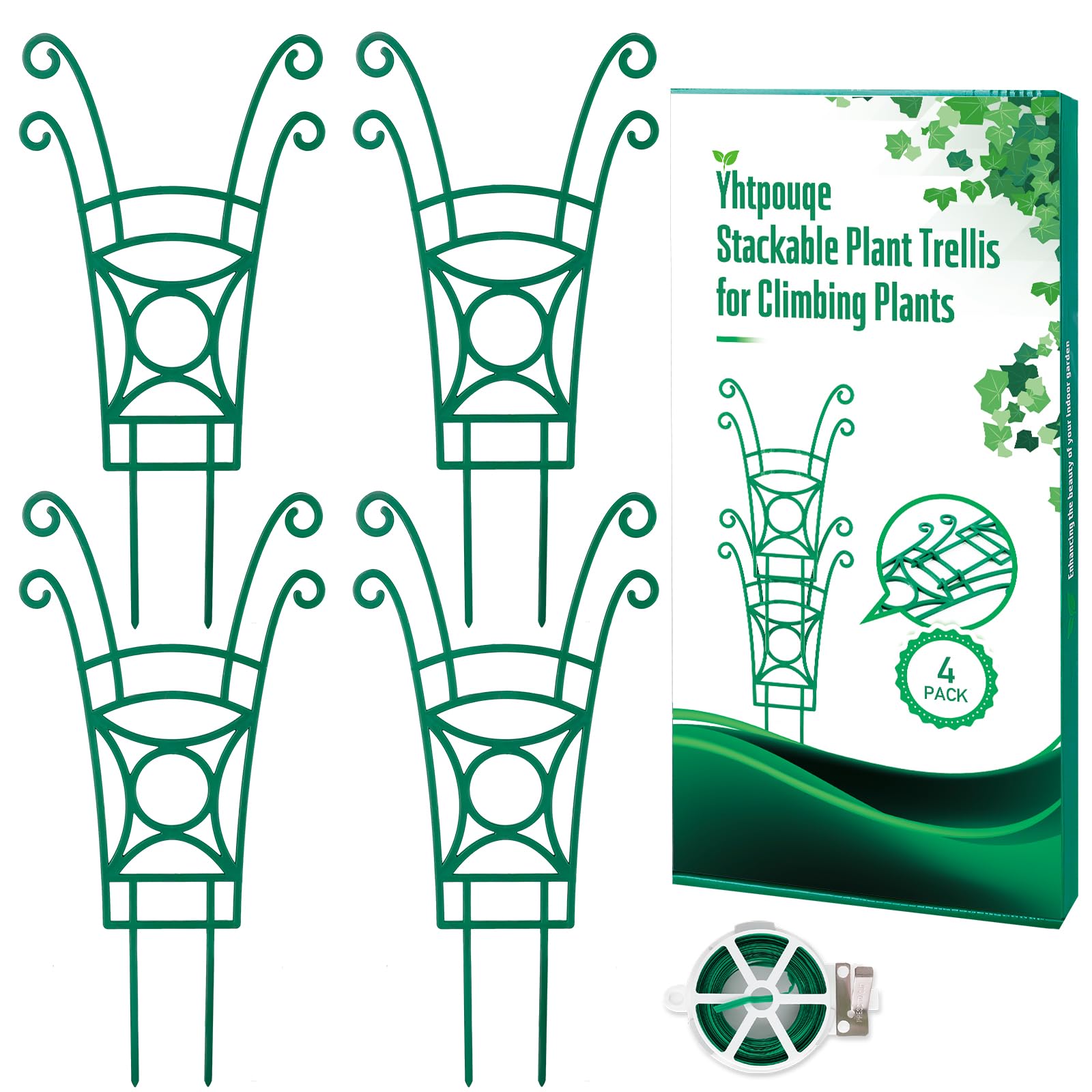 4 Pack Stackable Plant Trellis for Climbing Plants, Indoor/Outdoor Garden Trellis, Plant Support for Vine Ivy Hoya &amp; Houseplants Flower