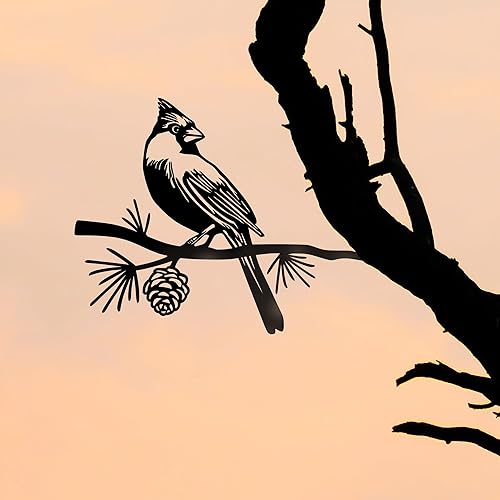 Miniatura 9 de Decoración de jardín cardenal de pájaros de metal, silueta al aire libre, estatua de pájaros oxidados en rama de árbol, arte de metal para