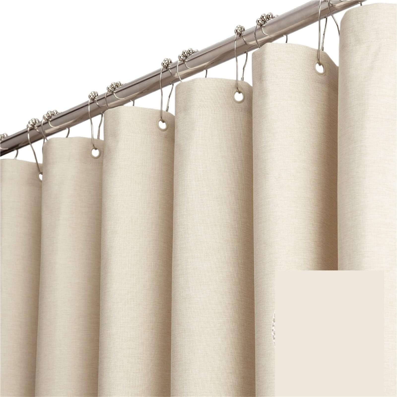 Cortina de Ducha Elegante Espesar Cortinas poliéster Lino imitación Impermeables for el baño(Beige,200W) x200(H)