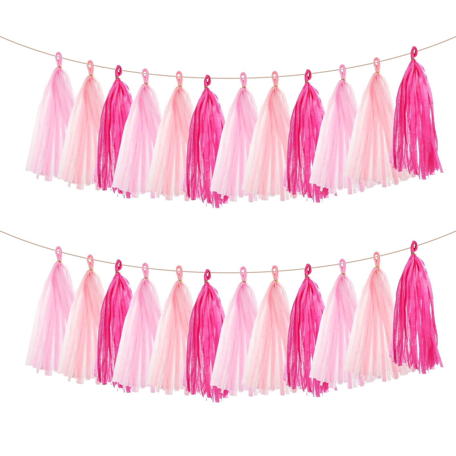 15Pcs Tassels Paper Pink Party Tassel Garland Banner Table Decor for Party Decorations, DIY Kits for Girls Women Birthday Wedding Bridal Shower Bachelorette Anniversary (Pink Rose Red)