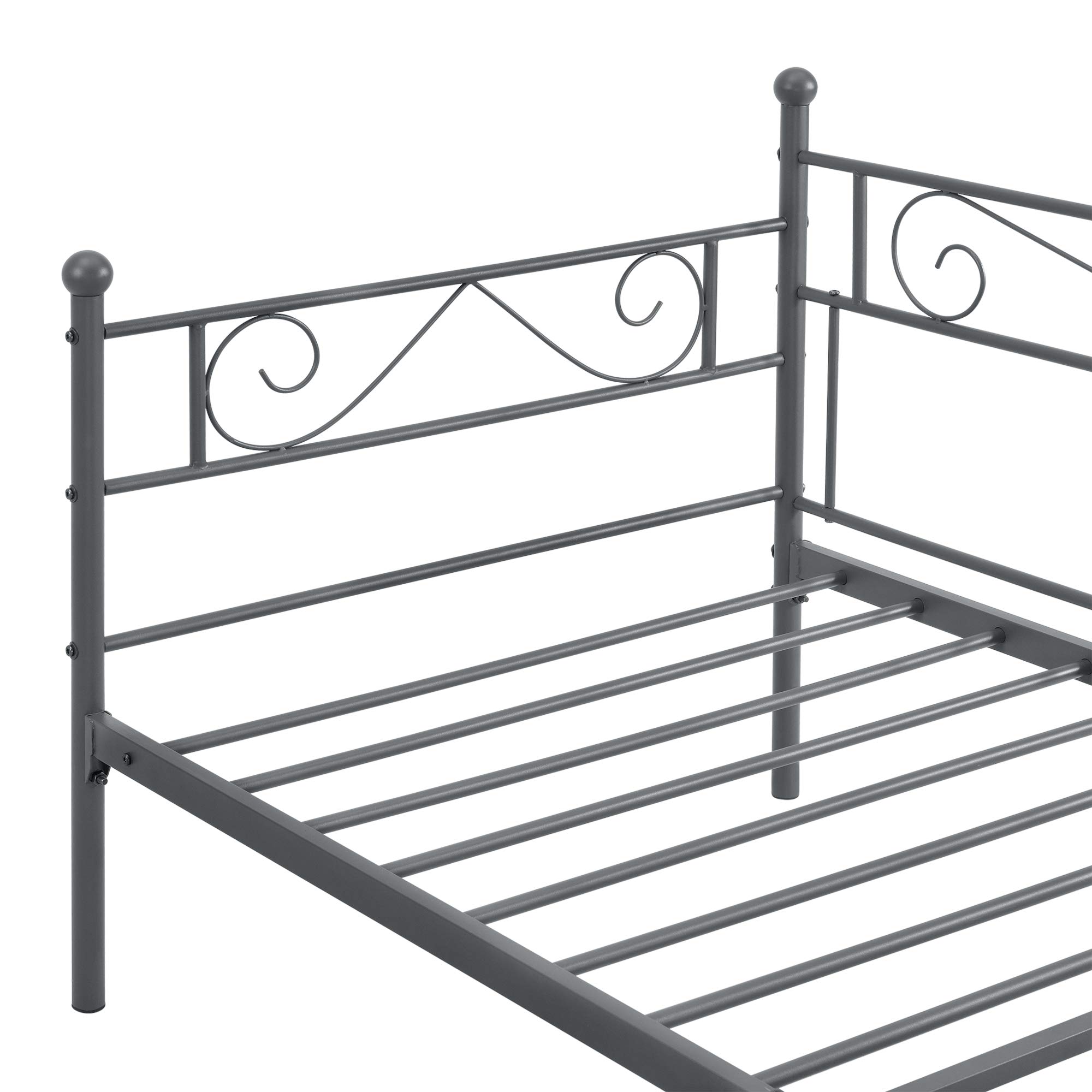 [en.casa] Struttura Divano in Metallo a 2-3 Posti Seduta con Schienale e Braccioli Decorativi Letto Singolo in Acciaio 90x200 cm Sofà per Soggiorno Camera da Letto Ospiti - Grigio Scuro Opaco
