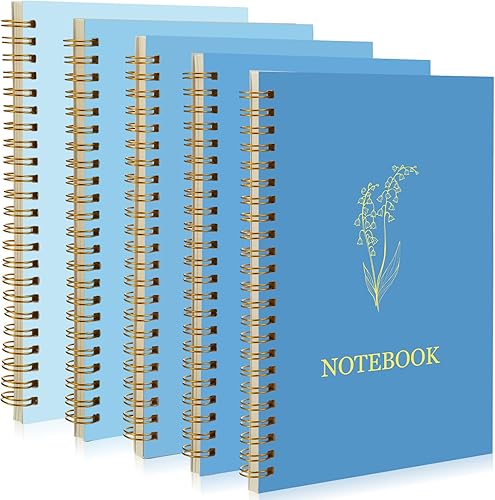 Miniatura 8 de Gueevin Paquete de 5 cuadernos en espiral, estéticos, suministros escolares A5 con rayas anchas, 160 páginas/80 hojas, lindo cuaderno para trabajo,