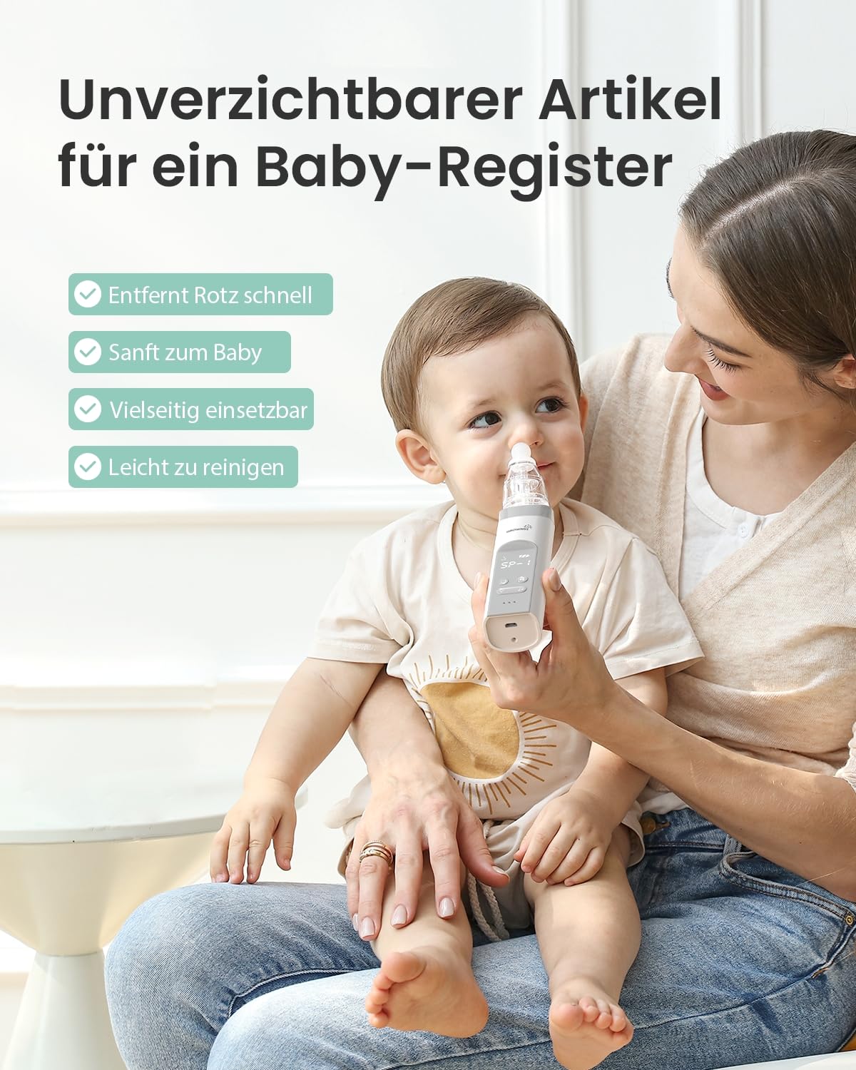 Nasensauger Baby | Nasensauger Baby Elektrisch| Nasensauger Baby Staubsauger Wiederaufladbar, Mit 3 SaugstäRken Musik & Licht Funktion Und 3 GrößEn Silikon Tipps 1