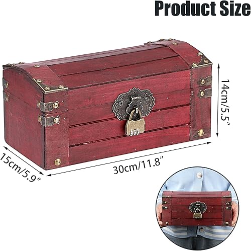 Miniatura 2 de ELLDOO Caja de cofre del tesoro vintage con cerradura de combinación, caja grande de recuerdos de cofre pirata para regalos de niños, baúl