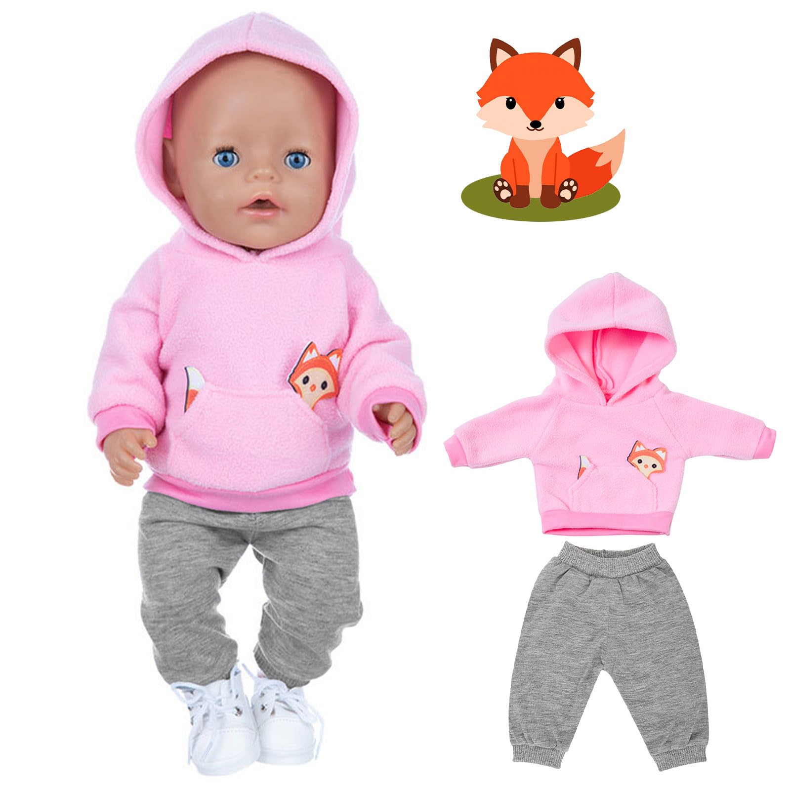 Kleidung Outfits für Baby Puppen, Herbst Puppenkleidung 36-45cm, Puppen Kleidung, Puppenkleidung mit Kapuzensweatshirt und Hose, Animal Element Puppenkleidungsset Geschenk für Kinder, Mädchen Jungen