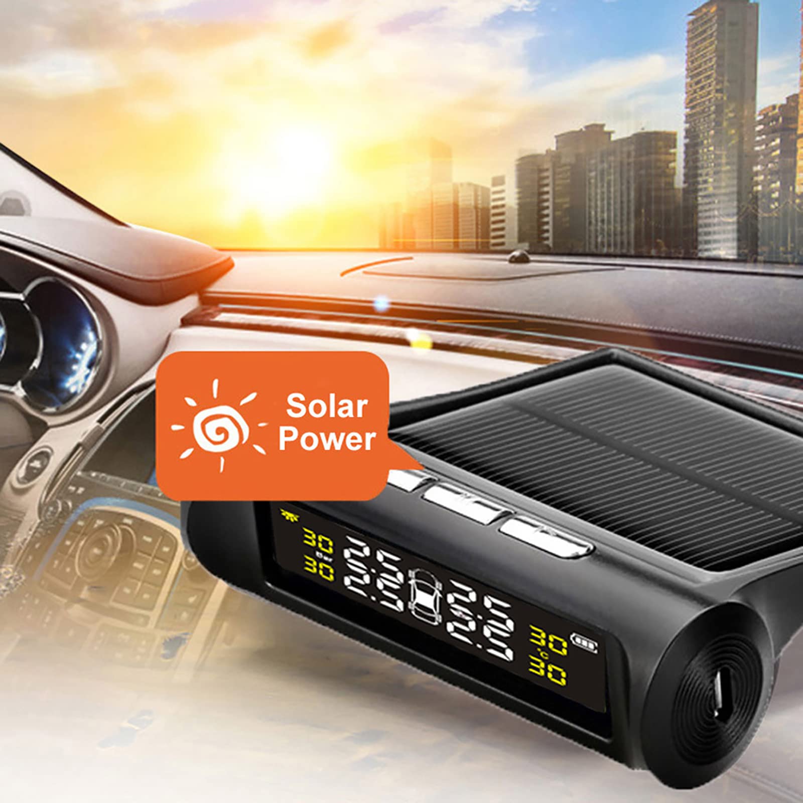 Moniteur De Pression Des Pneus Solaire TPMS MASO - Système Sans Fil Avec 4 Capteurs Externes - Alarme Temps Réel