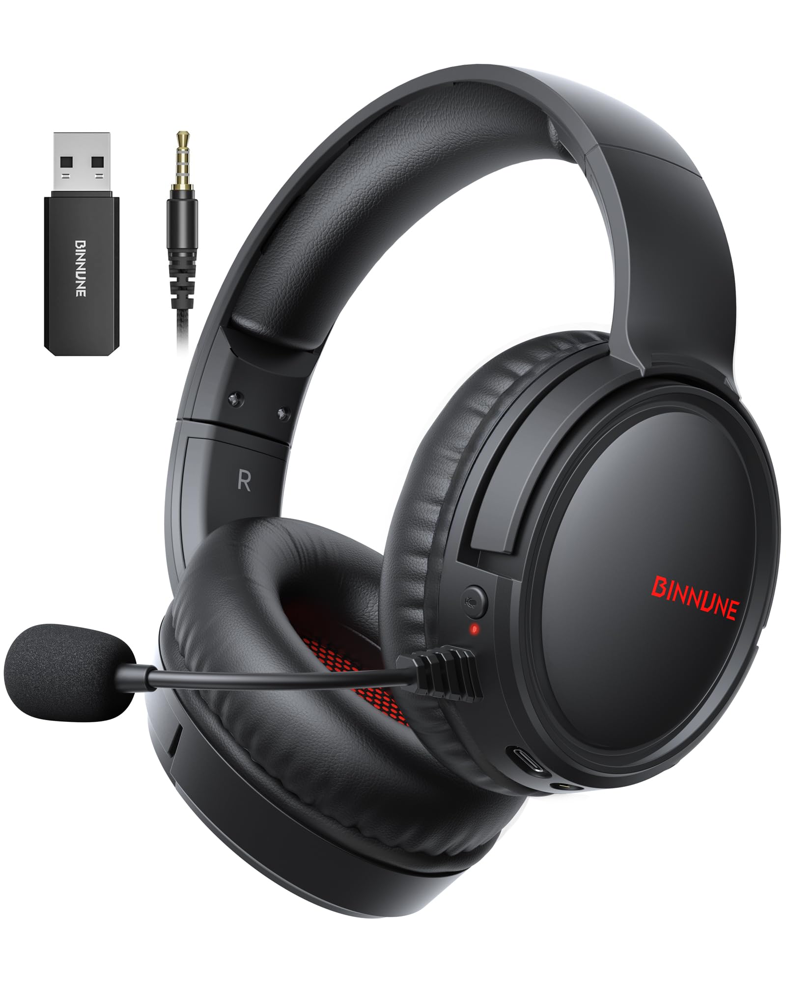 BINNUNE Cascos Gaming Inalámbricos 2.4GHz+Bluetooth para PS5/PS4/PC - Auriculares Inalámbricos Gaming con Latencia <30ms, Sonido 7.1 sin Pérdidas, Batería 40H+, Mic ENC, Compatible con Switch/Mac