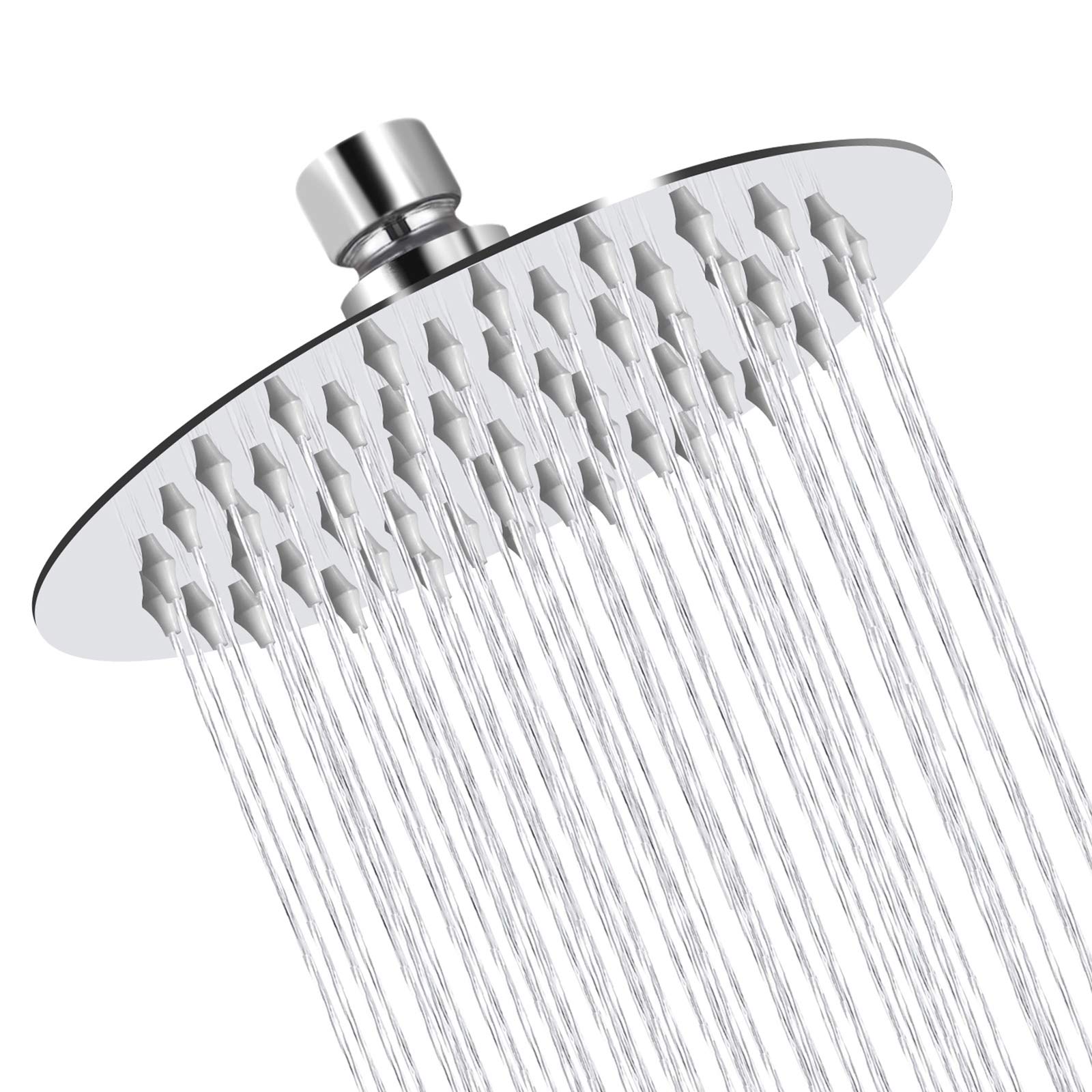Rain Shower Head High Pressure, 6 Inch Rainfall Showerhead, Water Saving, Awesome Shower Experience Even at Low Flow Apartment, Swivel Spray Angle, Stainless Steel Chrome Finish