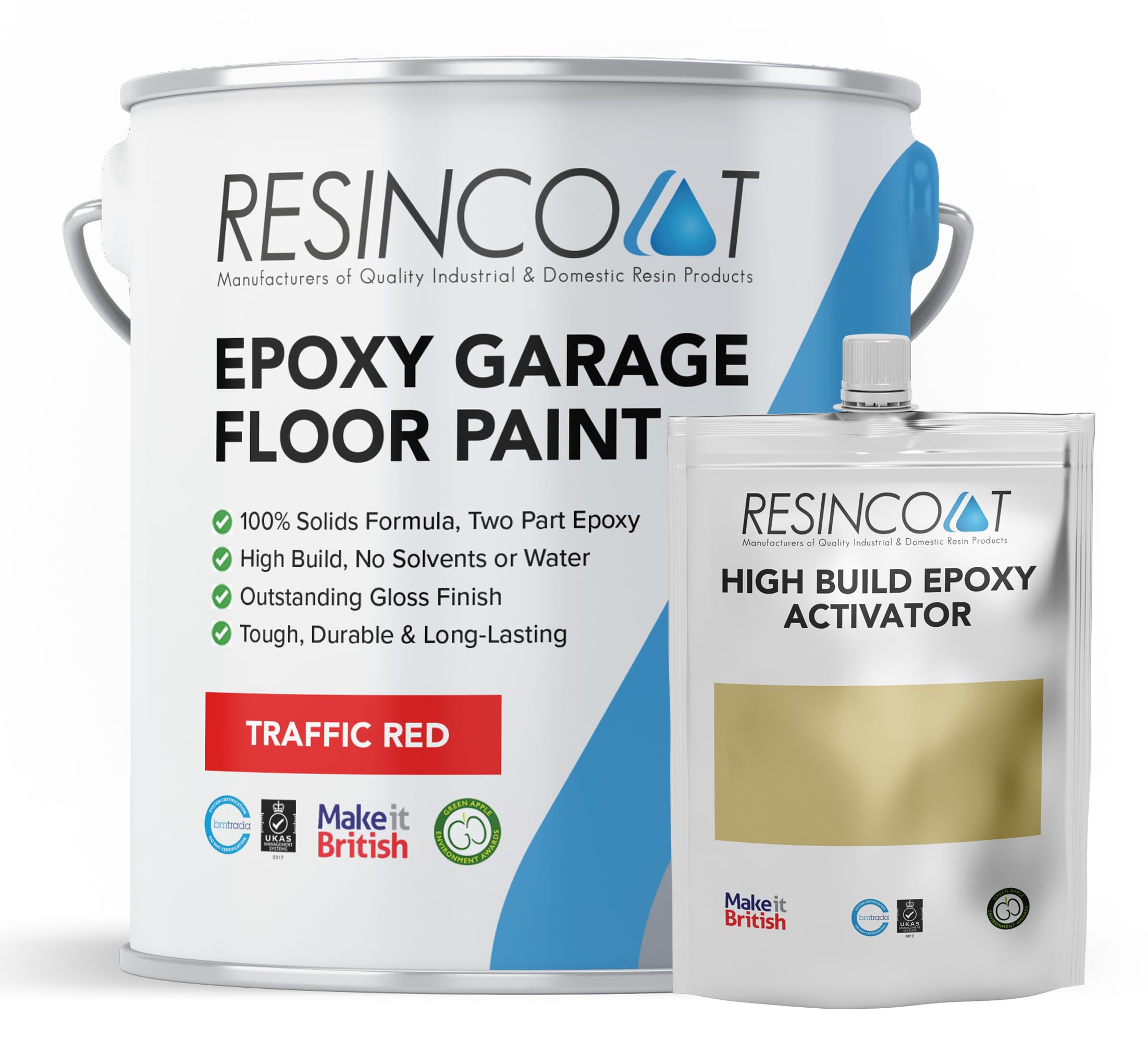 Resincoat Epoxy Garage Floor Paint – 2-Part Resin Coating for Concrete Floors – 4x Thicker & Longer Lasting Than Standard Paint – High Gloss – Easy to Mix & Apply – Made in UK - Traffic Red - 1kg
