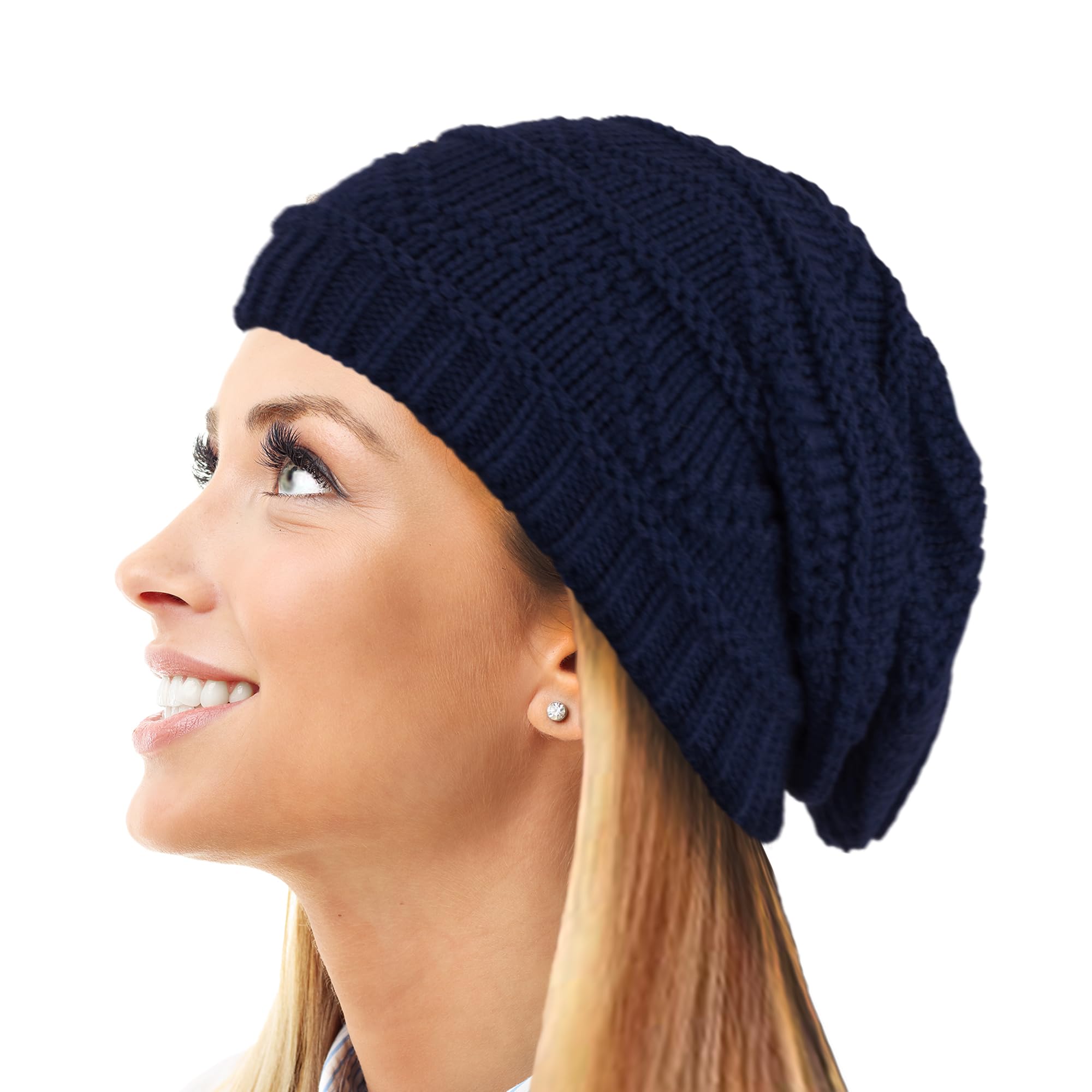 Toskatok Women's Navy Knit Slouch Winter Hat/Beanie