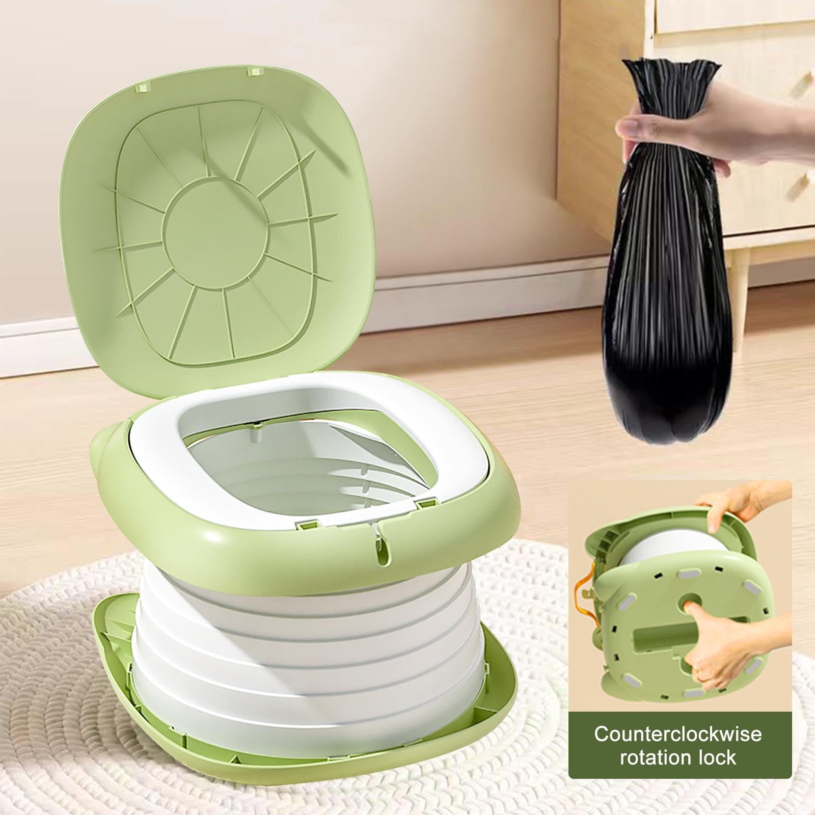 Sedile WC pieghevole per bambini, vasino da viaggio per auto, per esterni e interni, pratico per campeggio e viaggi, compatto e portatile, rosa (toilette pieghevole per bambini, verde)