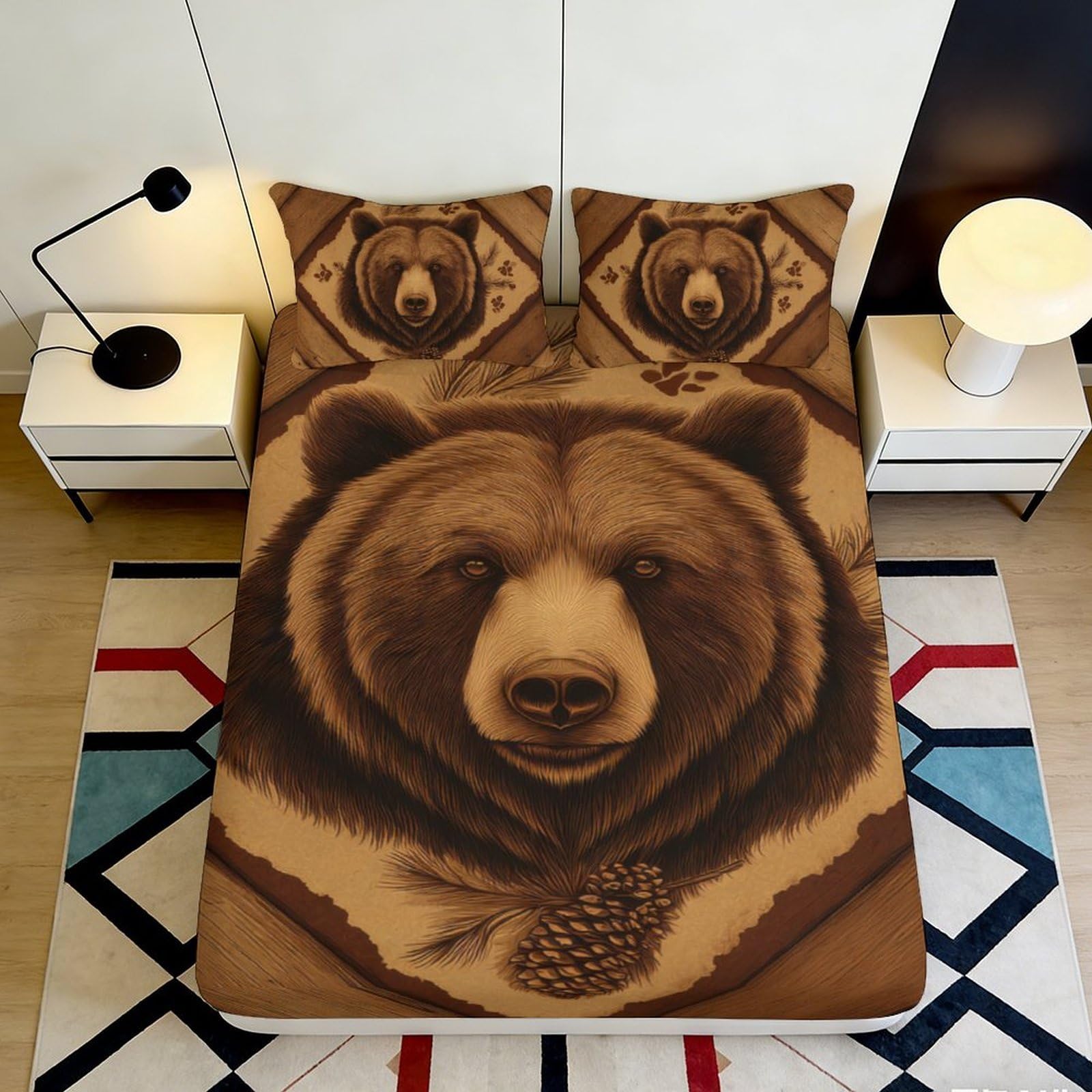 3D Printed Owl Fitted Sheet Microfiber Deep Pocket Bedroom Bedding Owl Mattress Fitted Cover Elastic Hem Washable 140x200x25cm