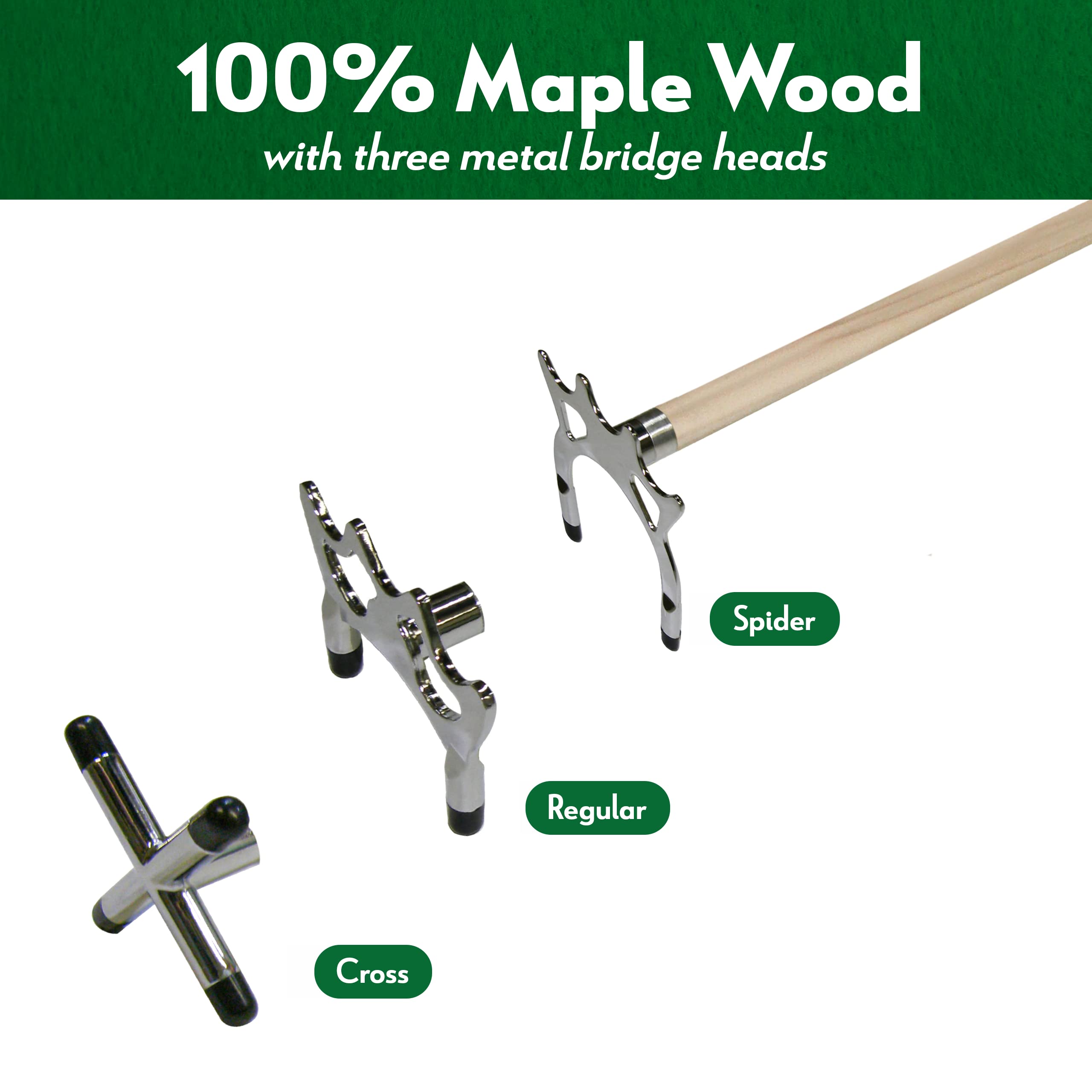 57" 2 Piece Pool Billiard Bridge Stick Cue with Regular, Spider and