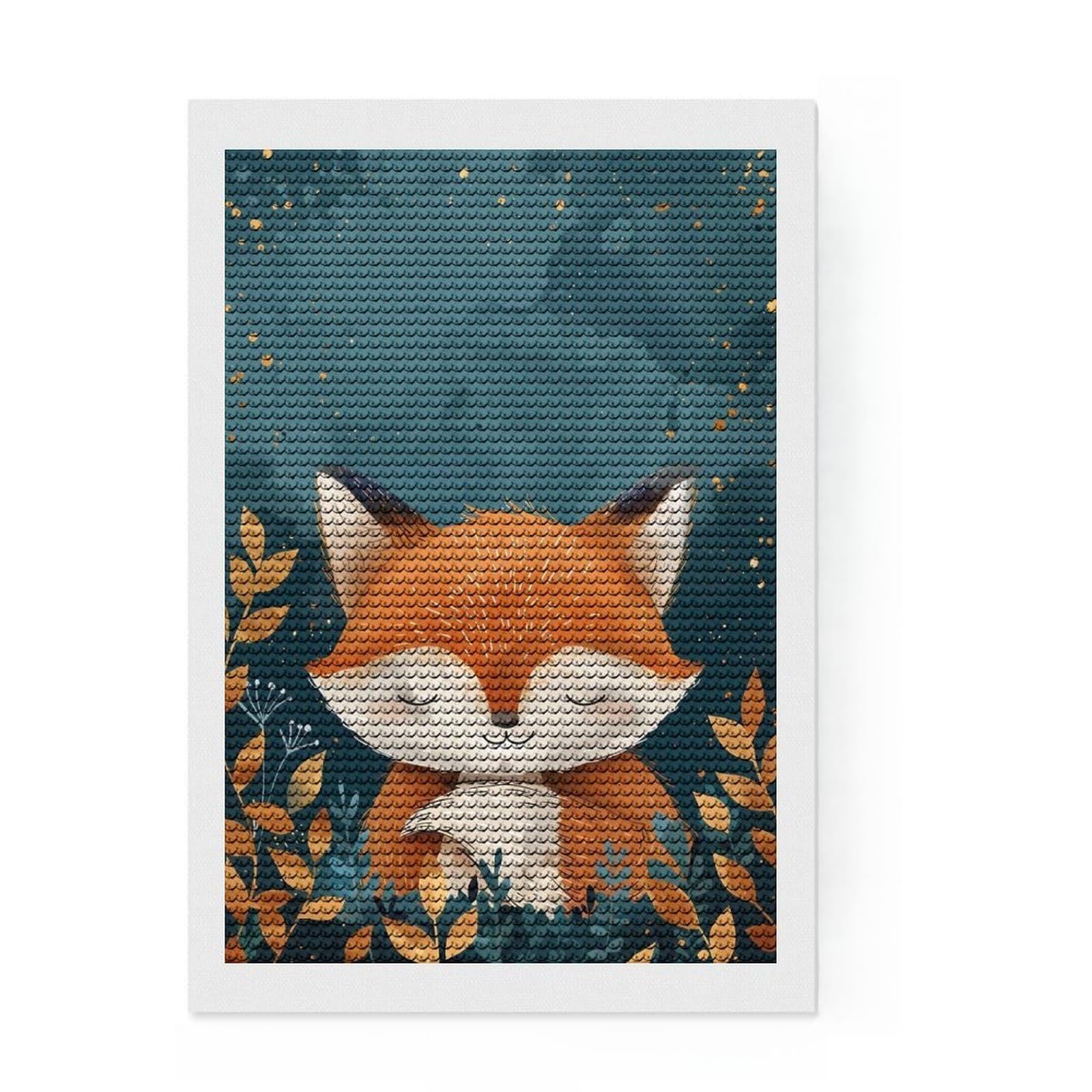 Junmoney Cute Watercolor Baby Fox Diamond Painting Set 8"x12", Printed Canvas, Finish and Display, Home Wall Decor, Gift Idea, Neat Printed Canvas