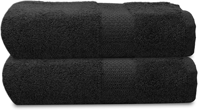 Towelogy® Premium Large Hand Towels Set 100% Combed Ring Spun Cotton Quick Dry & Super Absorbent Hotel Quality Multipurpose for Bathroom Spa Gym & Travel Size 50x85cm (Black Noir, Pack Of 2)