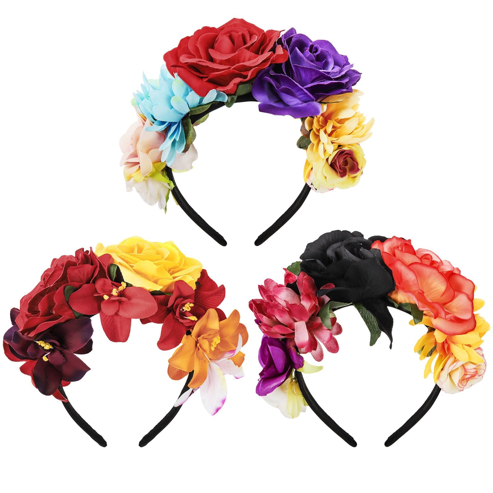 KFZR Mexican Rose Flower Crown Headband, Cinco De Mayo Floral Headbands, Mardi Gras Costume Headpiece Bridal Cosplay Hair Accessories for Women