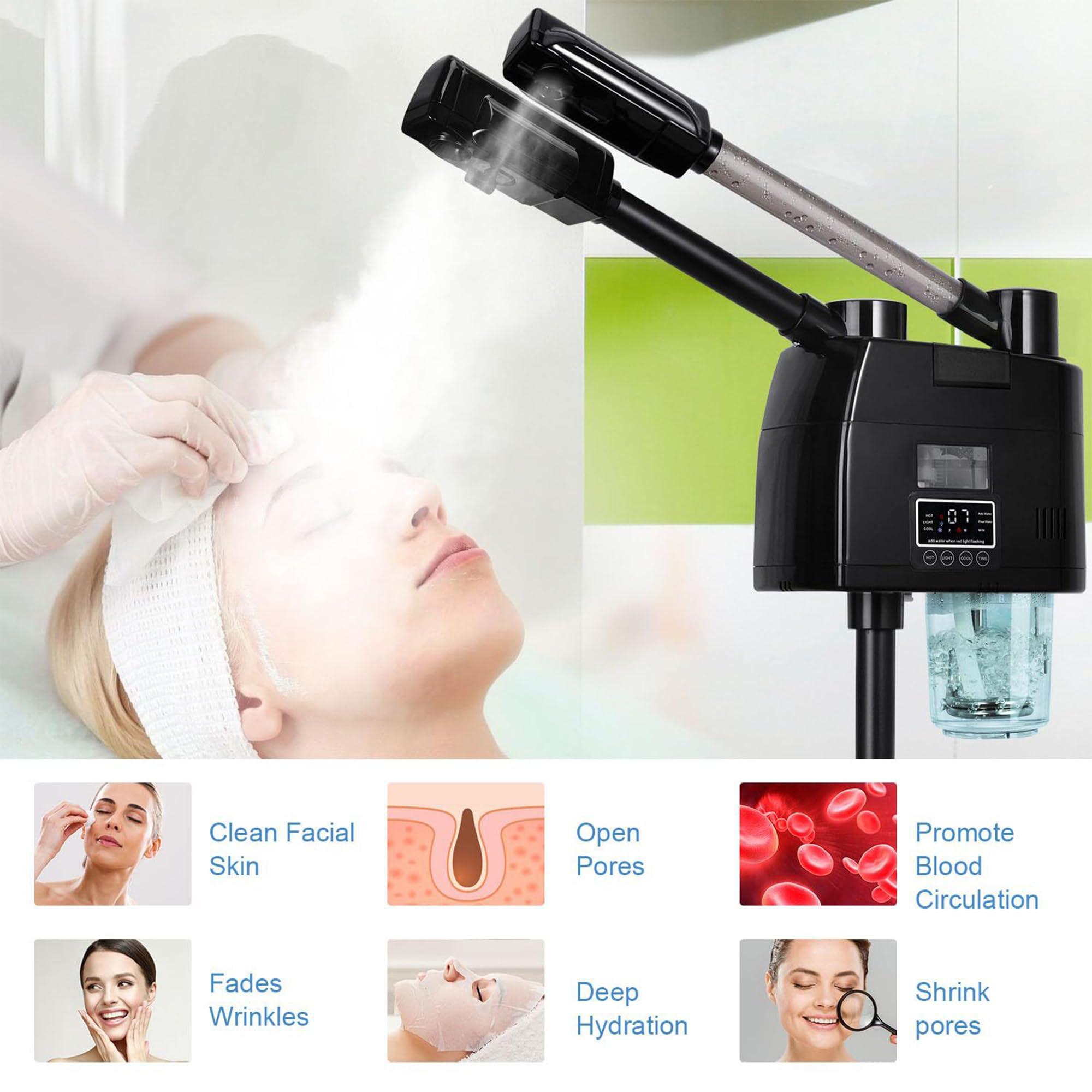 2-in-1-gesichtsdampfer Mit Ozon-heiße Und Kalte Nano-ionische Gesichtsdampfer Für Die Tiefe Porenreinigung, Feuchtigkeit Und Entgiftung-digital Home Spa Beauty Tool Für Die Hautpflege In Salonqualität