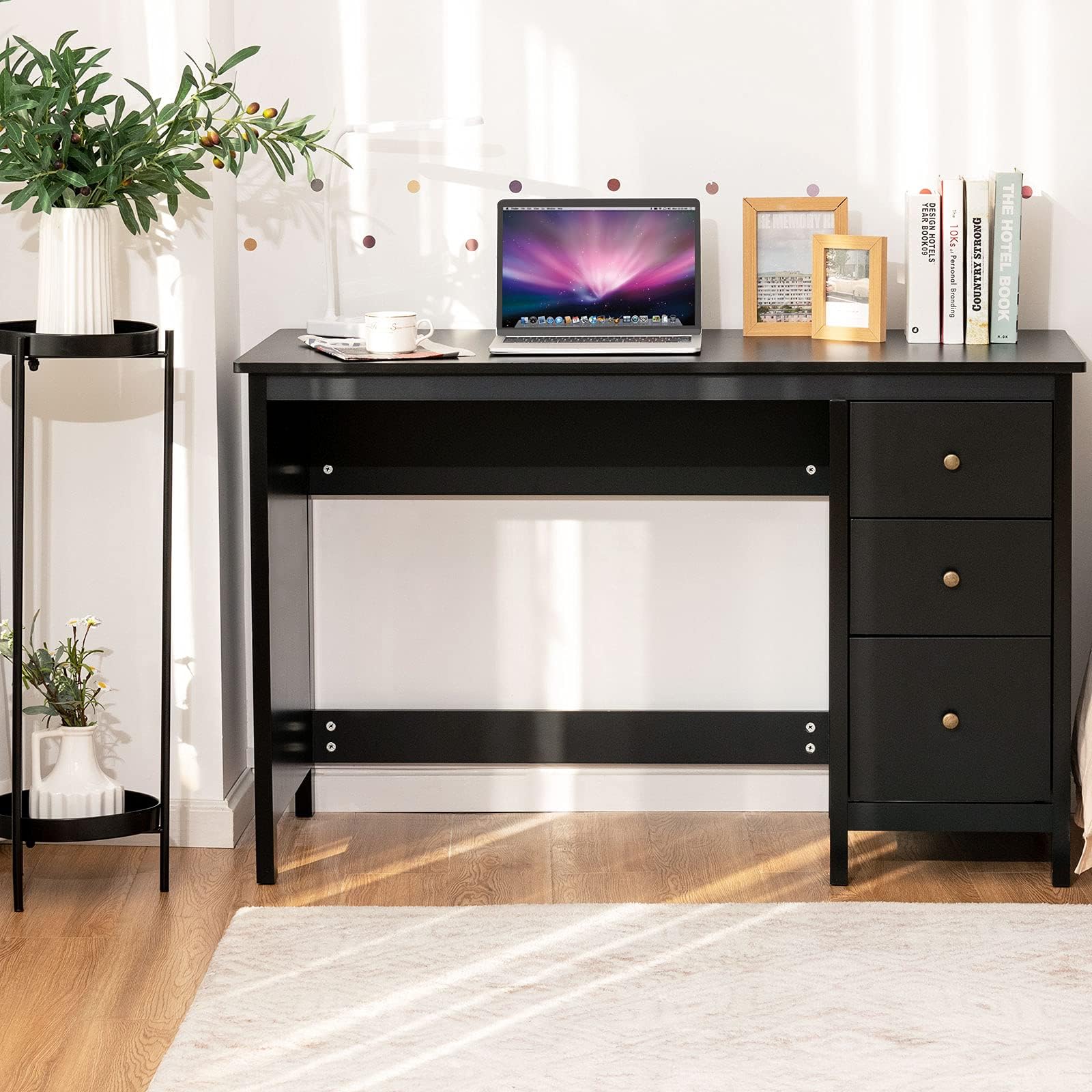 COSTWAY Scrivania per Computer con 3 Cassetti, Scrivania Salvaspazio con Dispositivo Antiribaltamento, Postazione di Lavoro Multifunzionale per Casa e Ufficio, 120 x 50 x 75 cm (Nero)