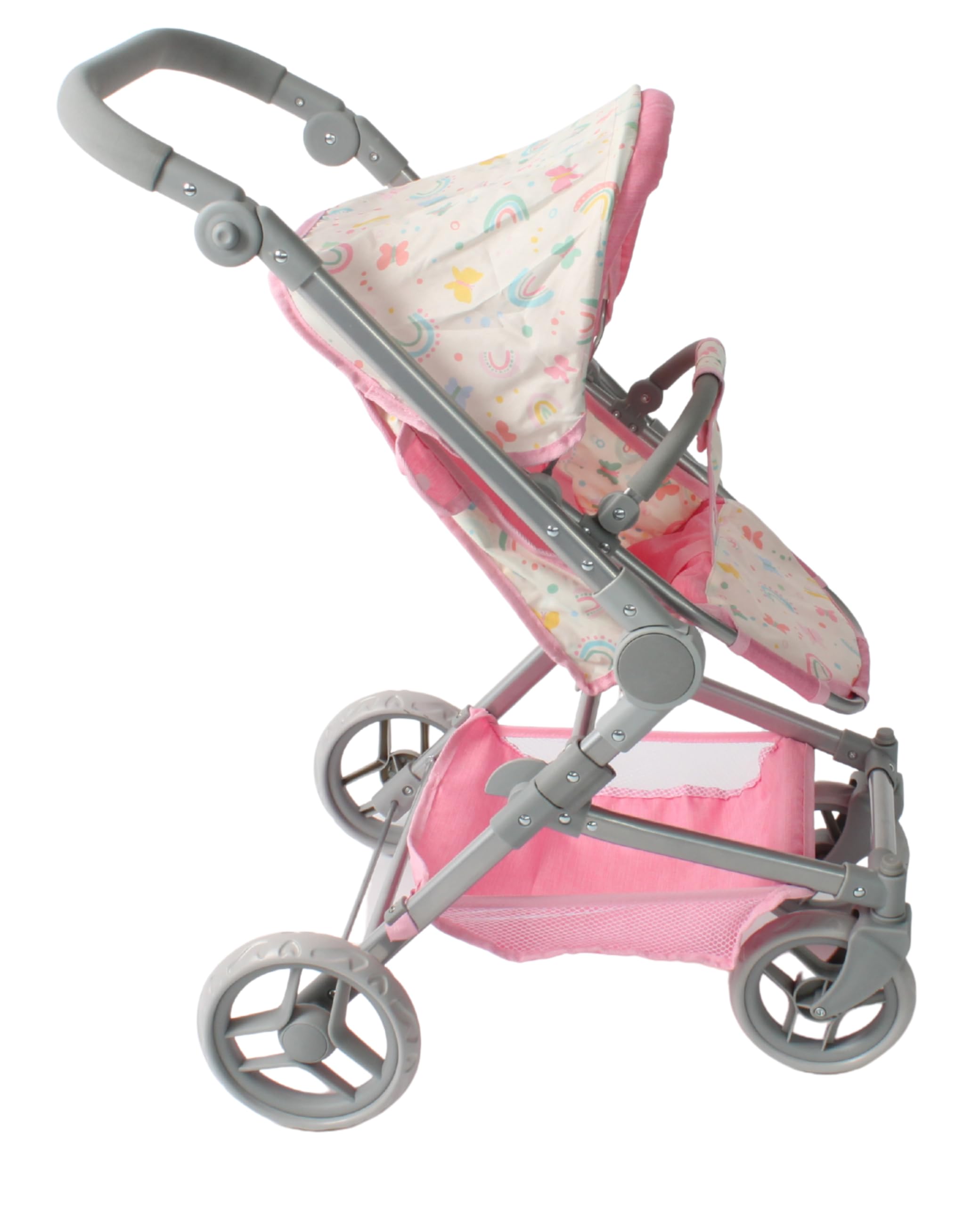 Bayer Chic 2000 - Carrozzina per bambole Fides, set passeggino 3 in 1 composto da navicella, seggiolino sportivo e seggiolino auto, farfalle, rosa