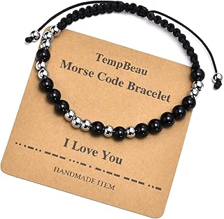 Morse Code Bracelet for Men - Inspirational Graduation Beaded Stone Rope Bracelets, Adjustable Grandson Bracelet, Morse Code Couple Bracelets, Jewelry Gifts for Dad BF