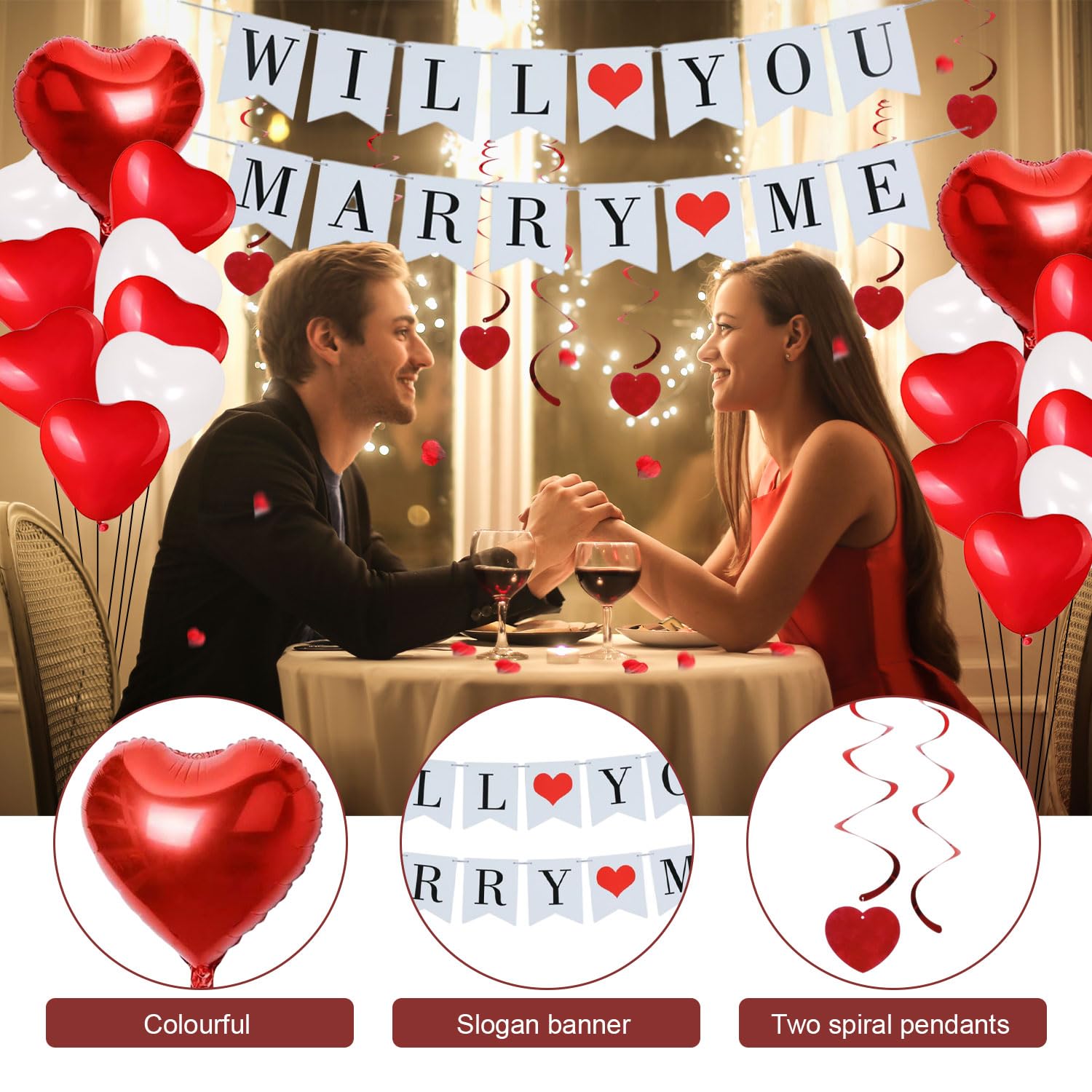 Kit Decorazioni Romantiche 534 Pezzi - Striscione Will You Marry Me E Palloncini A Cuore