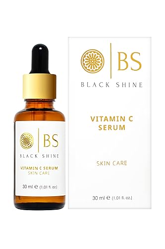 Black Shine - Suero de vitamina C con ácido hialurónico suero iluminador para la cara con 20 vitamina C